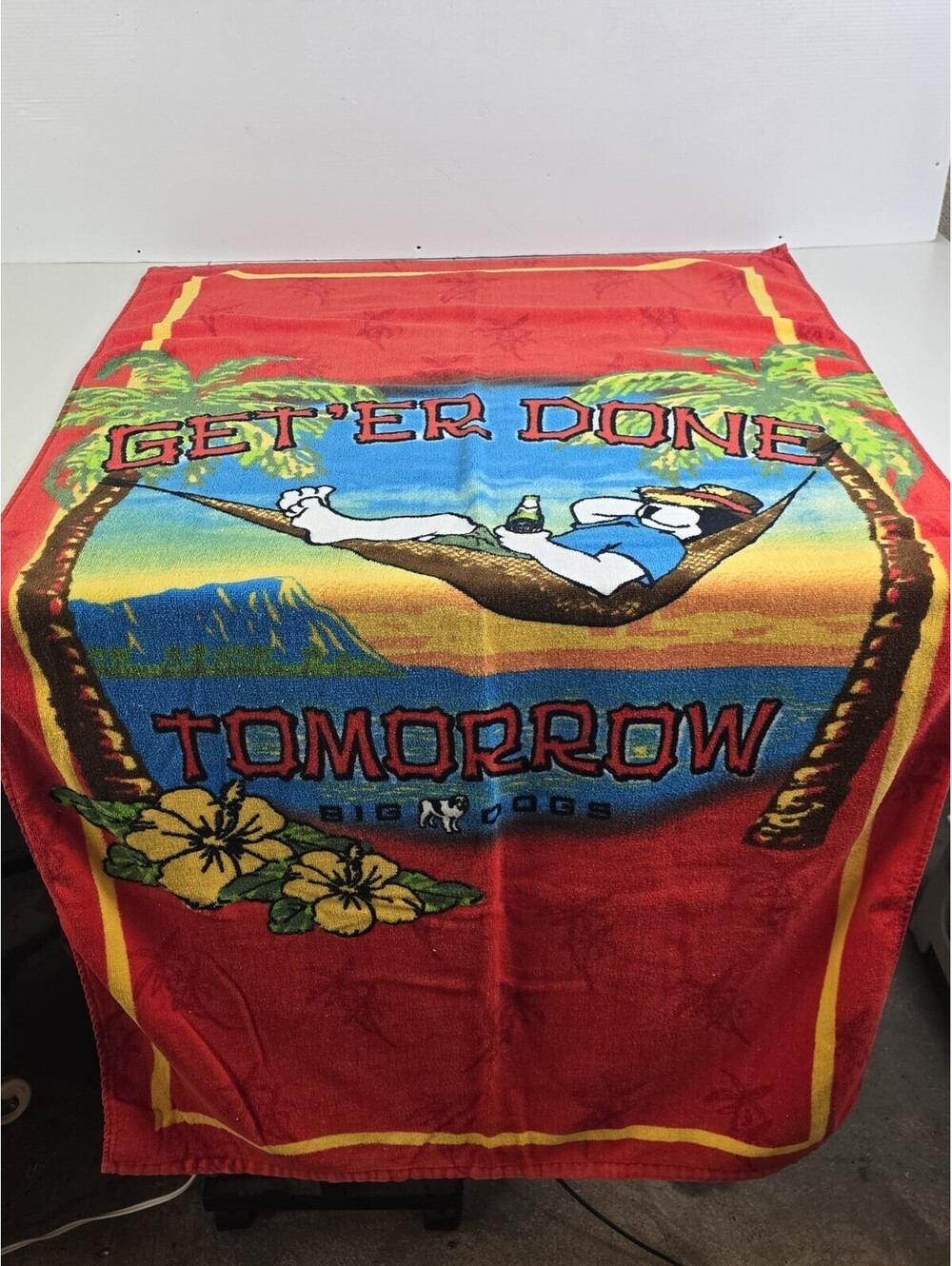 Vintage Big Dogs Beach Towel Just Get'er Done Tomorrow 30x54 Vintage 2005 Rare